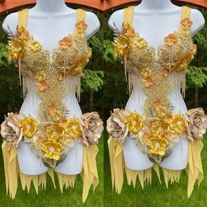 Dripping in Gold Golden Diamond Spring Fairy Goddess Monokini Dress Costume